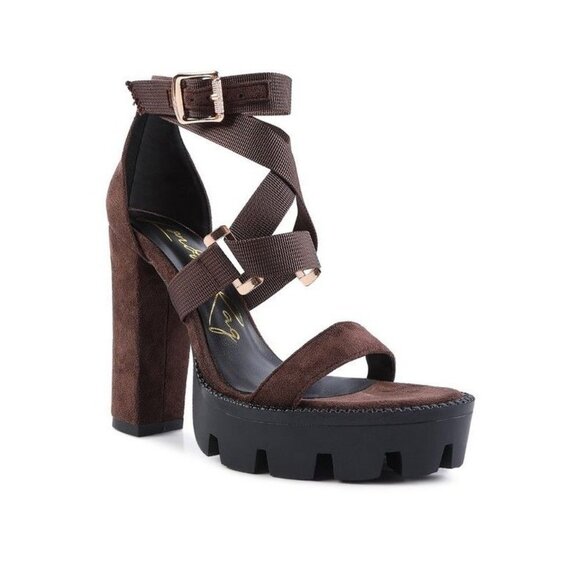 FRESH DAISY Harness Straps Platform High Heels - Espresso - Picture 11 of 12